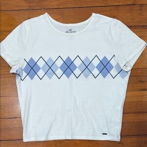 Hollister White and Blue Graphic Baby Tee